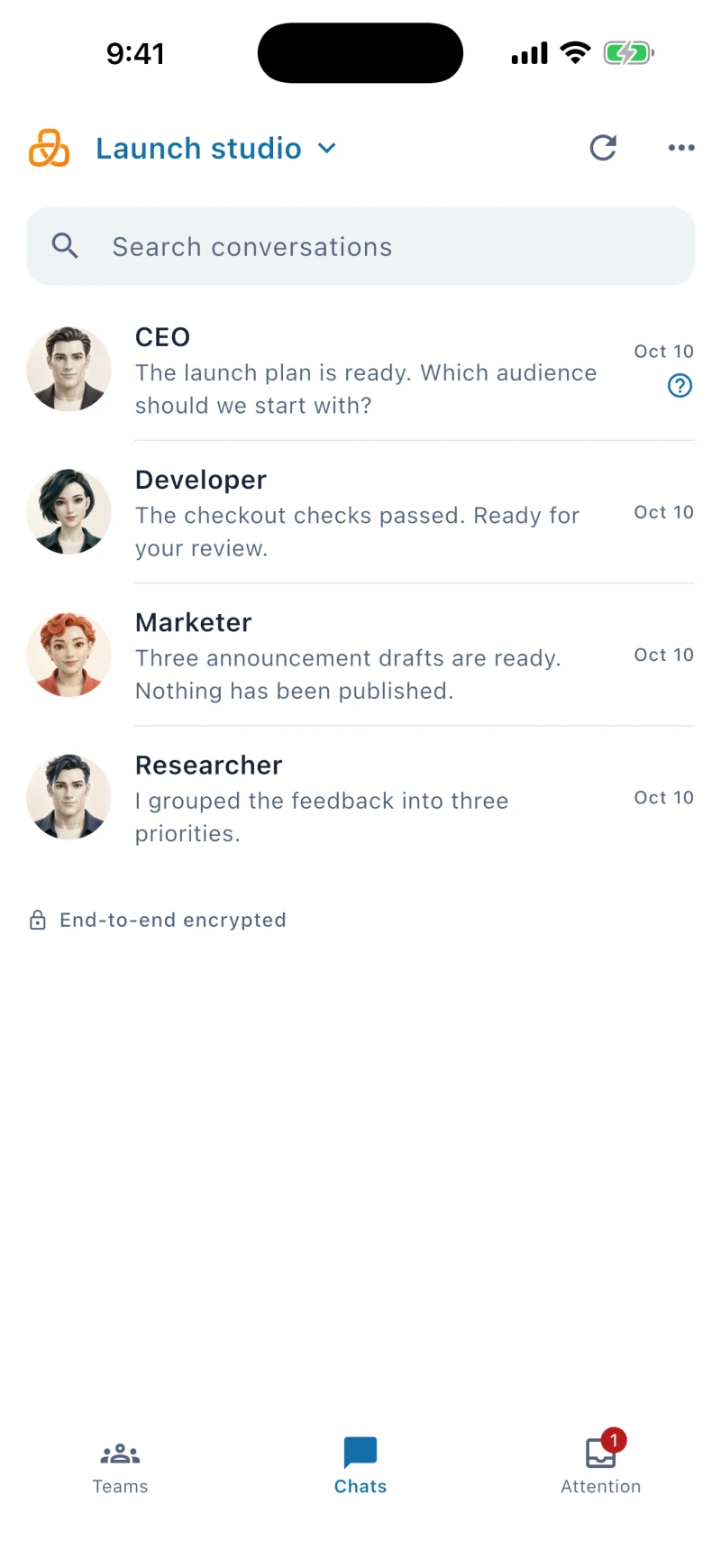 noHuman mobile app: Chats